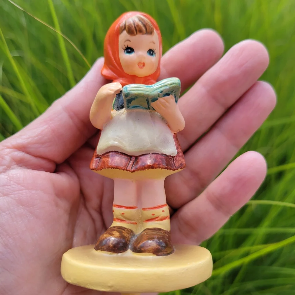 Vintage Girl with Book Figurine ~ Made in Sri Lanka ~ 1960s(?) ~ Charming!